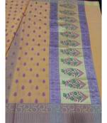 Yellow woven banarasi cotton saree with blouse