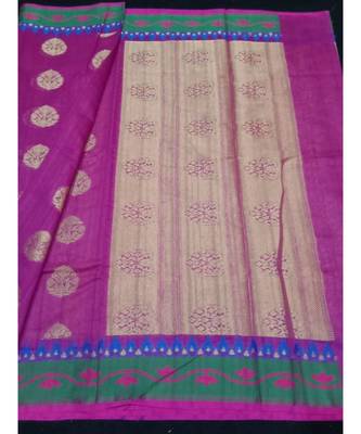 Pink woven banarasi cotton saree with blouse 1