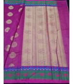 Pink woven banarasi cotton saree with blouse