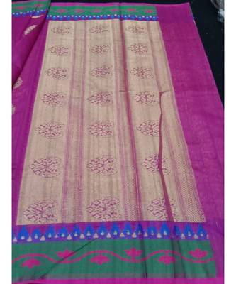 Pink woven banarasi cotton saree with blouse 2