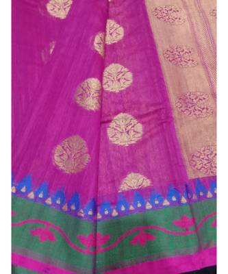 Pink woven banarasi cotton saree with blouse 3