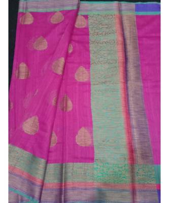 pink woven banarasi cotton saree with blouse 1