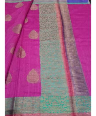 pink woven banarasi cotton saree with blouse 2
