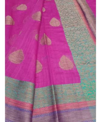 pink woven banarasi cotton saree with blouse 3