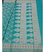 green woven banarasi cotton saree with blouse