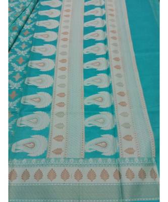 green woven banarasi cotton saree with blouse 2