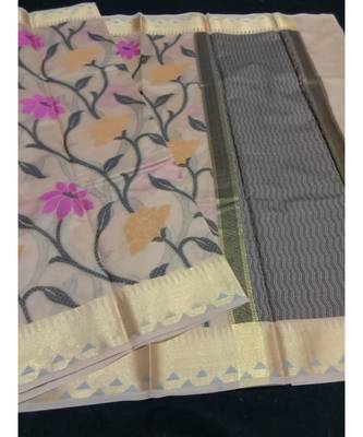 Pink woven banarasi cotton saree with blouse 1