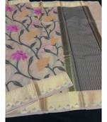 Pink woven banarasi cotton saree with blouse