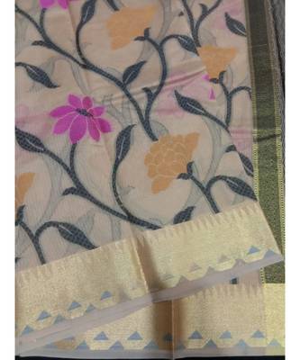 Pink woven banarasi cotton saree with blouse 3