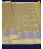 Yellow woven banarasi cotton saree with blouse