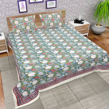 Premium Jaipuri Hand Block Printed Traditional 300TC Cotton King Bedsheet with 2 Pillow Covers 1