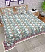 Premium Jaipuri Hand Block Printed Traditional 300TC Cotton King Bedsheet with 2 Pillow Covers