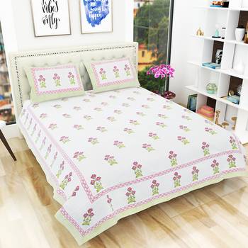 Traditional Rajasthani Hand Print King Size 300TC Bedsheet with 2 Pillow Covers (100% Cotton) 1