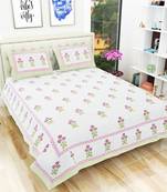 Traditional Rajasthani Hand Print King Size 300TC Bedsheet with 2 Pillow Covers (100% Cotton)