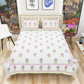 Traditional Rajasthani Hand Print King Size 300TC Bedsheet with 2 Pillow Covers (100% Cotton) 2