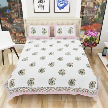 Traditional Rajasthani Hand Print King Size 300TC Bedsheet with 2 Pillow Covers (100% Cotton) 2