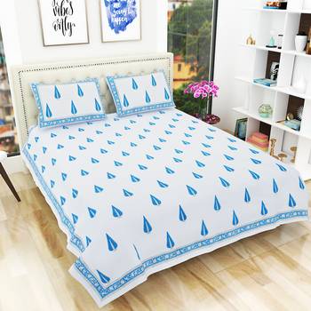 Traditional Rajasthani Hand Print King Size 300TC Bedsheet with 2 Pillow Covers (100% Cotton) 1