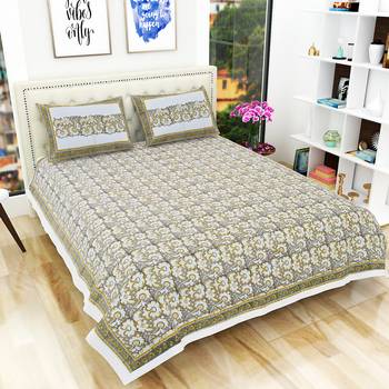 100% Cotton Premium Hand Printed Jaipuri King Size Bedsheet with 2 Pillow Covers 1