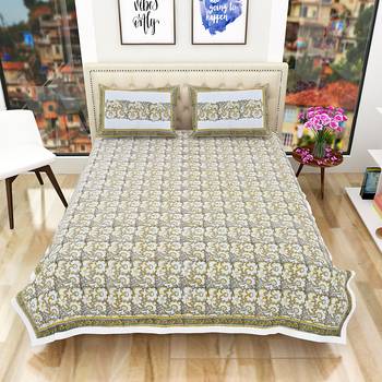 100% Cotton Premium Hand Printed Jaipuri King Size Bedsheet with 2 Pillow Covers 2