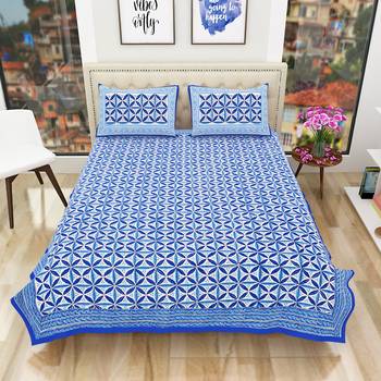 Premium Hand Block Printed Rajasthani Traditional Double Bedsheet with 2 Pillow Covers 2