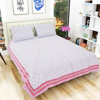 100% Cotton Premium Hand Printed Jaipuri King Size Bedsheet with 2 Pillow Covers 1