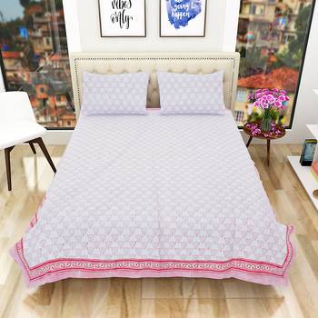 100% Cotton Premium Hand Printed Jaipuri King Size Bedsheet with 2 Pillow Covers 2