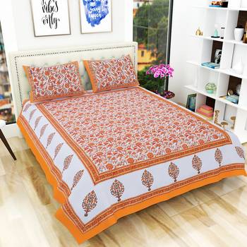 Traditional Hand Block Printed Jaipuri 300TC Double Bedsheet with 2 Pillow Covers 1