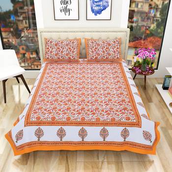 Traditional Hand Block Printed Jaipuri 300TC Double Bedsheet with 2 Pillow Covers 2