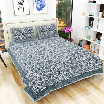 Traditional Hand Block Printed Jaipuri 300TC Double Bedsheet with 2 Pillow Covers 1