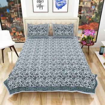 Traditional Hand Block Printed Jaipuri 300TC Double Bedsheet with 2 Pillow Covers 2