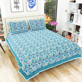 Traditional Hand Block Printed Jaipuri 300TC Double Bedsheet with 2 Pillow Covers 1