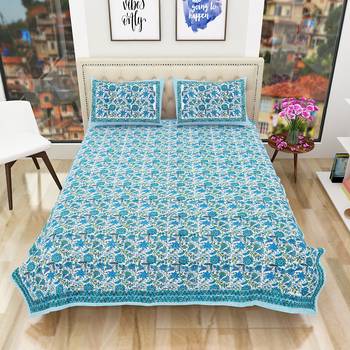 Traditional Hand Block Printed Jaipuri 300TC Double Bedsheet with 2 Pillow Covers 2