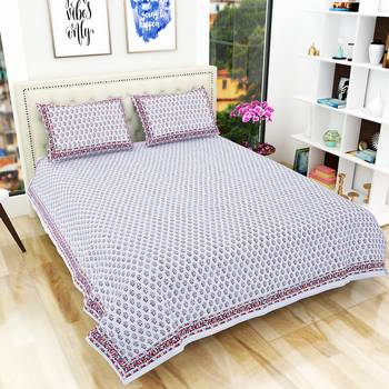 Traditional Hand Block Printed Jaipuri 300TC Double Bedsheet with 2 Pillow Covers 1
