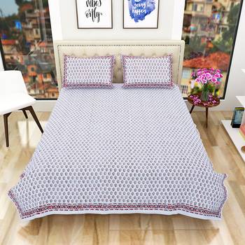 Traditional Hand Block Printed Jaipuri 300TC Double Bedsheet with 2 Pillow Covers 2