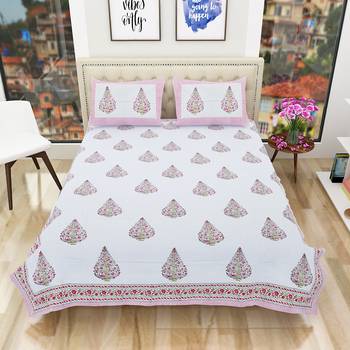 300TC Hand Printed Rajasthani King Bedhseet with 2 Pillow Covers 2
