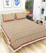 300TC Hand Printed Rajasthani King Bedhseet with 2 Pillow Covers