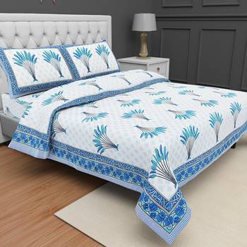 Jaipuri Hand Block Printed Traditional Cotton Double Bedsheet with 2 Pillow Covers 1
