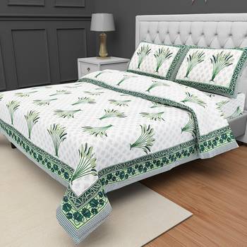 Jaipuri Hand Block Printed Traditional Cotton Double Bedsheet with 2 Pillow Covers 1