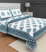Jaipuri Hand Block Printed Traditional Cotton Double Bedsheet with 2 Pillow Covers