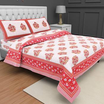 Jaipuri Hand Block Printed Traditional Cotton Double Bedsheet with 2 Pillow Covers 1