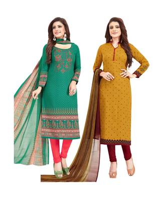 Multicolor Printed Synthetic Unstitched Salwar With Dupatta 1