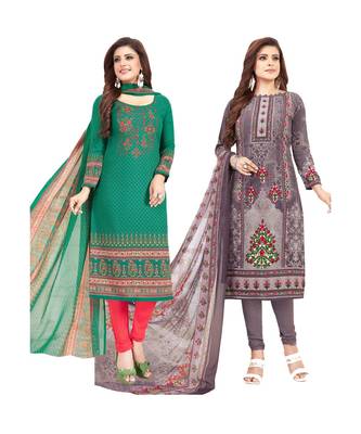 Multicolor Printed Synthetic Unstitched Salwar With Dupatta 1