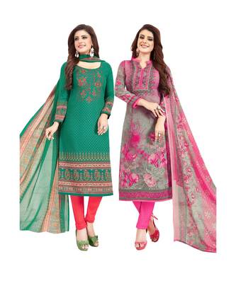Multicolor Printed Synthetic Unstitched Salwar With Dupatta 1