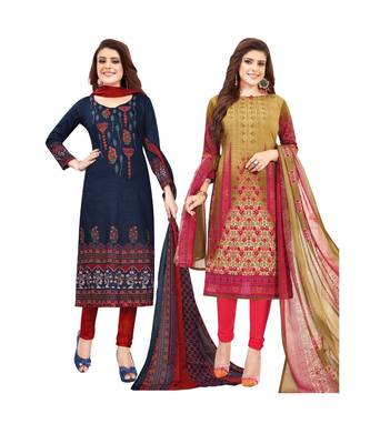 Multicolor Printed Synthetic Unstitched Salwar With Dupatta 1