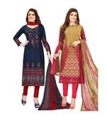 Multicolor Printed Synthetic Unstitched Salwar With Dupatta
