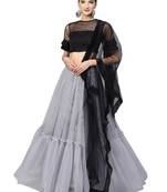 Grey Woven Net Semi Stitched Lehenga