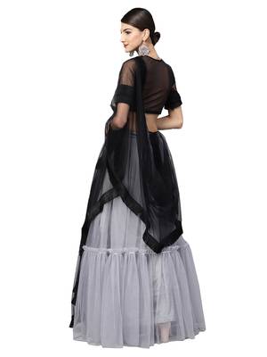 Grey Woven Net Semi Stitched Lehenga 3