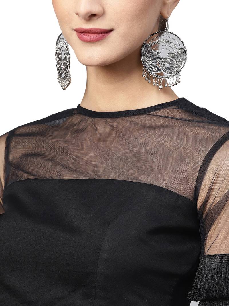 Grey Woven Net Semi Stitched Lehenga