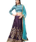 Purple Woven Silk Blend Semi Stitched Lehenga