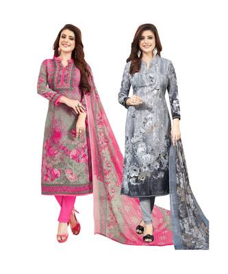 Multicolor Printed Synthetic Unstitched Salwar With Dupatta 1